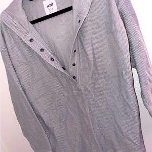 Aerie Gray Button-Up Oversized Hoodie Pullover LIKE NEW Size xxs